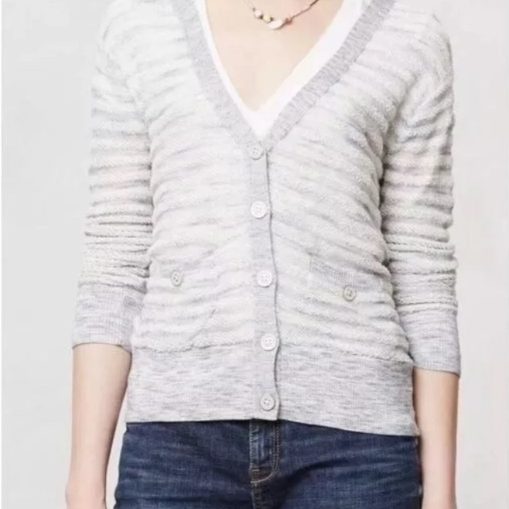 Moth Anthro Thin Belted Cardigan Hoodie in Blue and White Stripe Medium